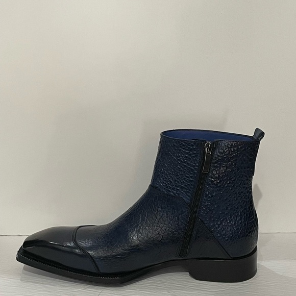 Emilio Franco boot dressy blue captoe Atalian leather side zipper - Picture 4 of 6